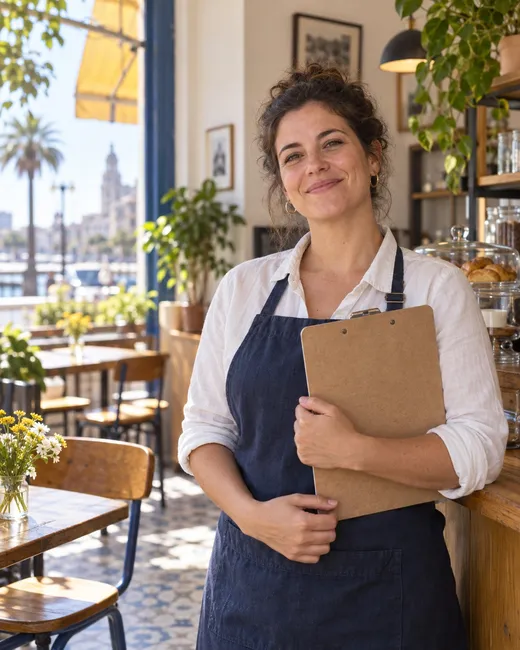 Persona atendiendo una cafetería